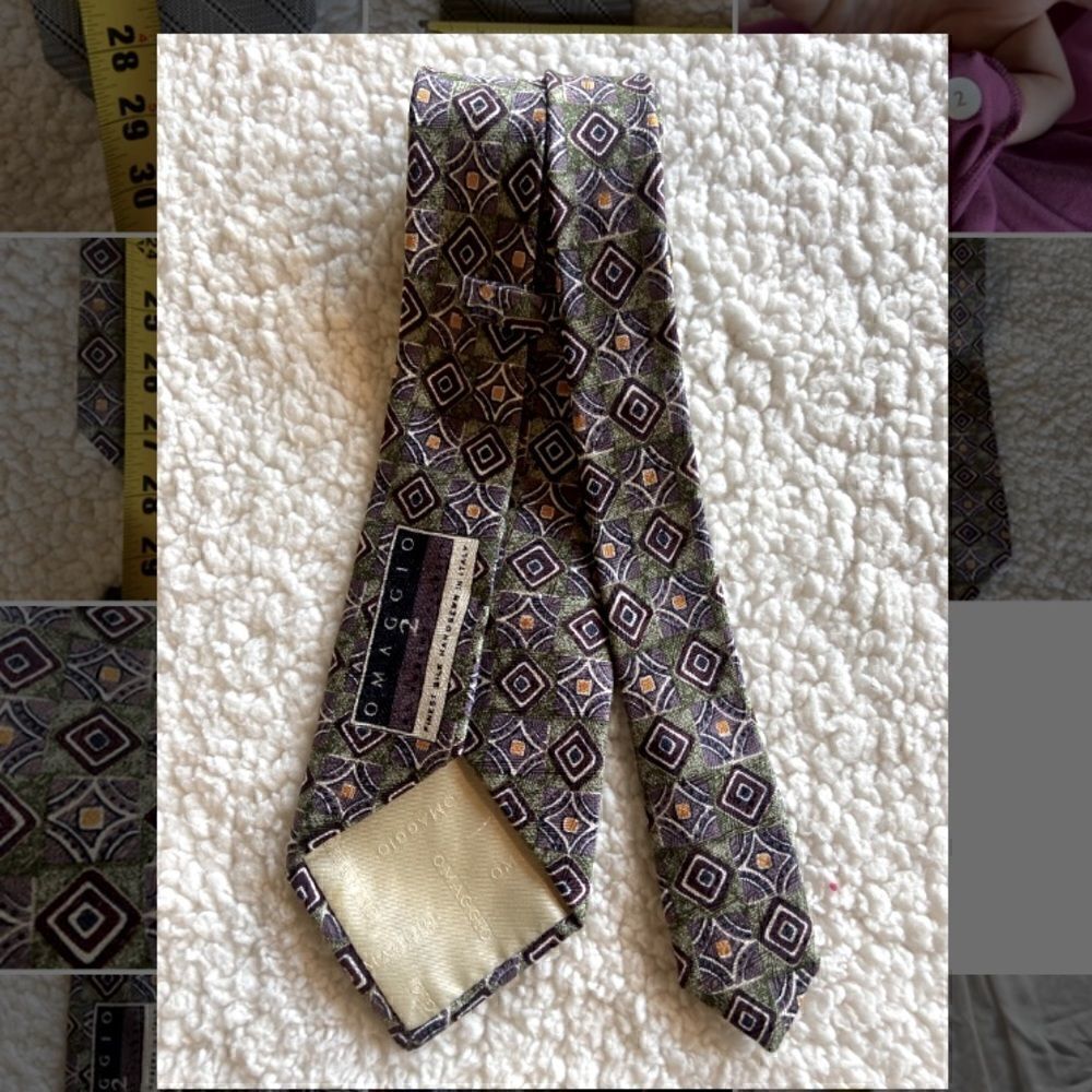 ROBERT TALBOTT OMAGGIO Silk Necktie USA Designer Geometric Green/Purple - Picture 3 of 6